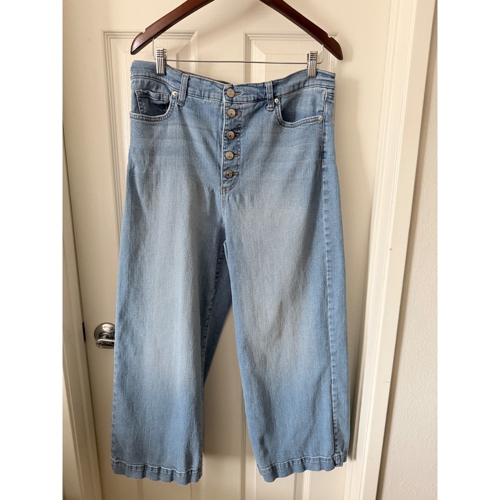 Sam Edelman Codie High Rise Wide Leg Ankle Jeans Light Wash Button Fly 32/14
